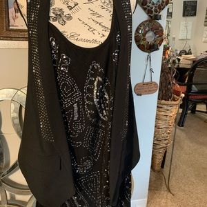 ALLEN B SCHWARTZ DESIGNER BLING SOFT DRESS WITH RHINESTONES ON MATCHING VEST TOO
